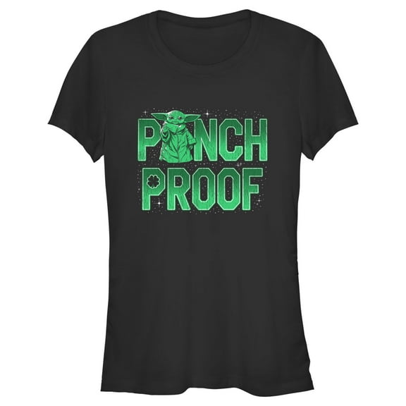 Junior's Star Wars: The Mandalorian Grogu St. Patrick's Day Galaxy Stars Pinch Proof Graphic Tee Black Medium