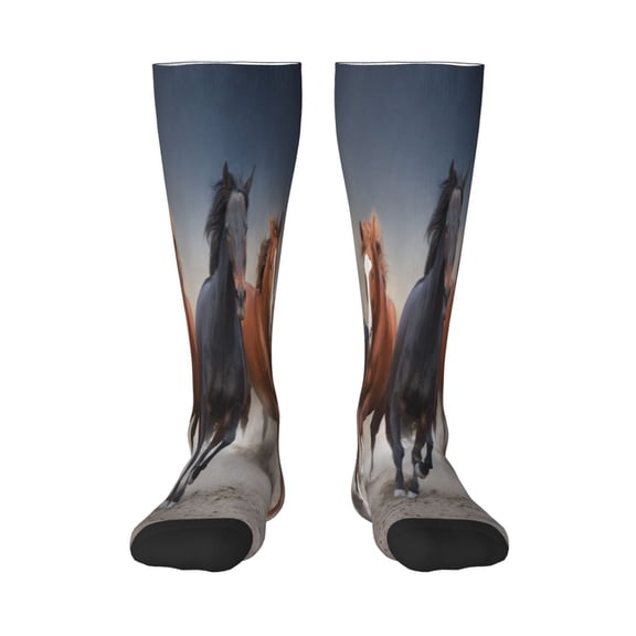 Xecao Running Horses Print Compression Socks for Both Men And Women for Running, Travel, Flight, Nurse
