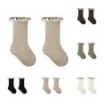 thumbnail image 3 of Xfvqtps Kids Baby Infant Toddler Newborn Girls Ruffle Socks with Grips Lace Solid Color Mid Tube Comfortable Non Slip Spring Summer Cotton Socks for 0-4 Years White, 3 of 3
