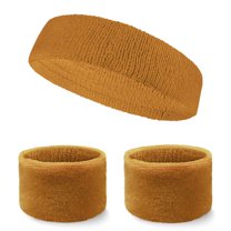 COUVER Athletic Sports Sweatbands Set (Headband & 2pcs Wristbands), Beige, One Size, 1 Set