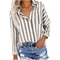 thumbnail image 4 of ZyeKqe Blouses for Women Striped Button down Shirts Lapel Collared Long Sleeve Casual Tops Fashion Vacation Work Clothes, 4 of 6