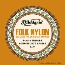 D'Addario EJ34 Folk Nylon Guitar Strings, Ball End, 80/20 Bronze/Black Nylon Trebles