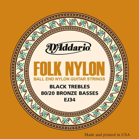 D'Addario EJ34 Folk Nylon 80/20 Bronze/Ball End Black Treble Guitar