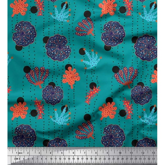 Soimoi Cotton Voile Fabric Dot,Leaves & Floral Artistic Print Fabric by The Yard 56 Inch Wide