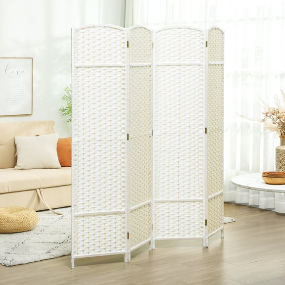 HOMCOM Room Divider, 4 Panel Folding Privacy Screen, 5.6' Tall Freestanding Partition for Home Office, Bedroom, White