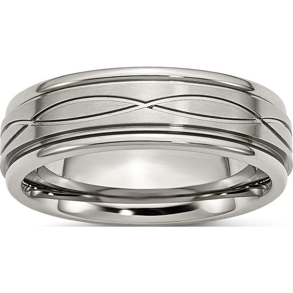 Stainless Steel Polished/Brushed Criss-Cross Design 7mm Ridged Edge Band (Size 7) Made In China sr116-7