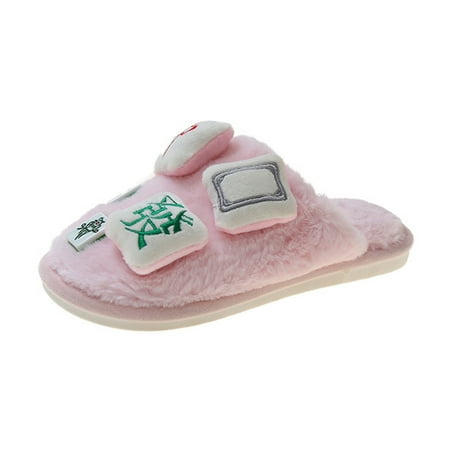 

Slippers For Womens Indoor Home Cute Fashion Mahjong Tiles Lightweight Winter Warm Cotton Slippers
