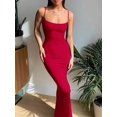 thumbnail image 4 of Red Solid Square Neckline Spaghetti Strap Bodycon Maxi Dress For Women, 4 of 4