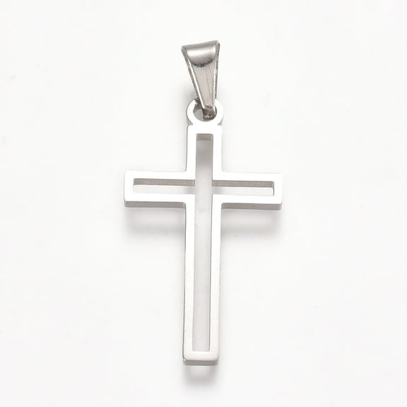 6 pc Non-Tarnish 304 Stainless Steel Pendants Cross Hollow for Craft Jewelry Making Stainless Steel color 25x13x1mm Hole: 5x3mm