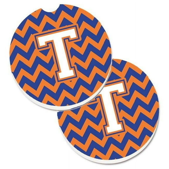 Letter T Chevron Blue & Orange No.3 Set of 2 Cup Holder Car Coaster