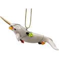 thumbnail image 7 of Narwhal Unicorn Whale Wrapped in Lights Christmas Tree Ornament, 7 of 7