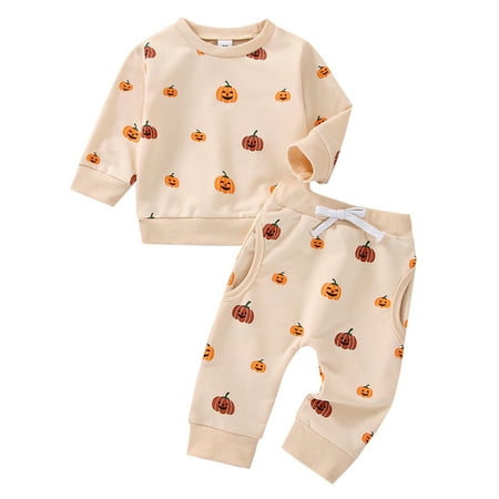 

Toddler Baby Boy Girl Tracksuit Halloween Clothes Outfits Long Sleeve Pumpkin Sweatshirt +Long Pants Set