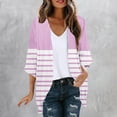 thumbnail image 2 of AherBiu Women's Cardigans Fall Lightweight 3/4 Sleeve Cardigans Striped Color Blocking Casual Outerwear, 2 of 5