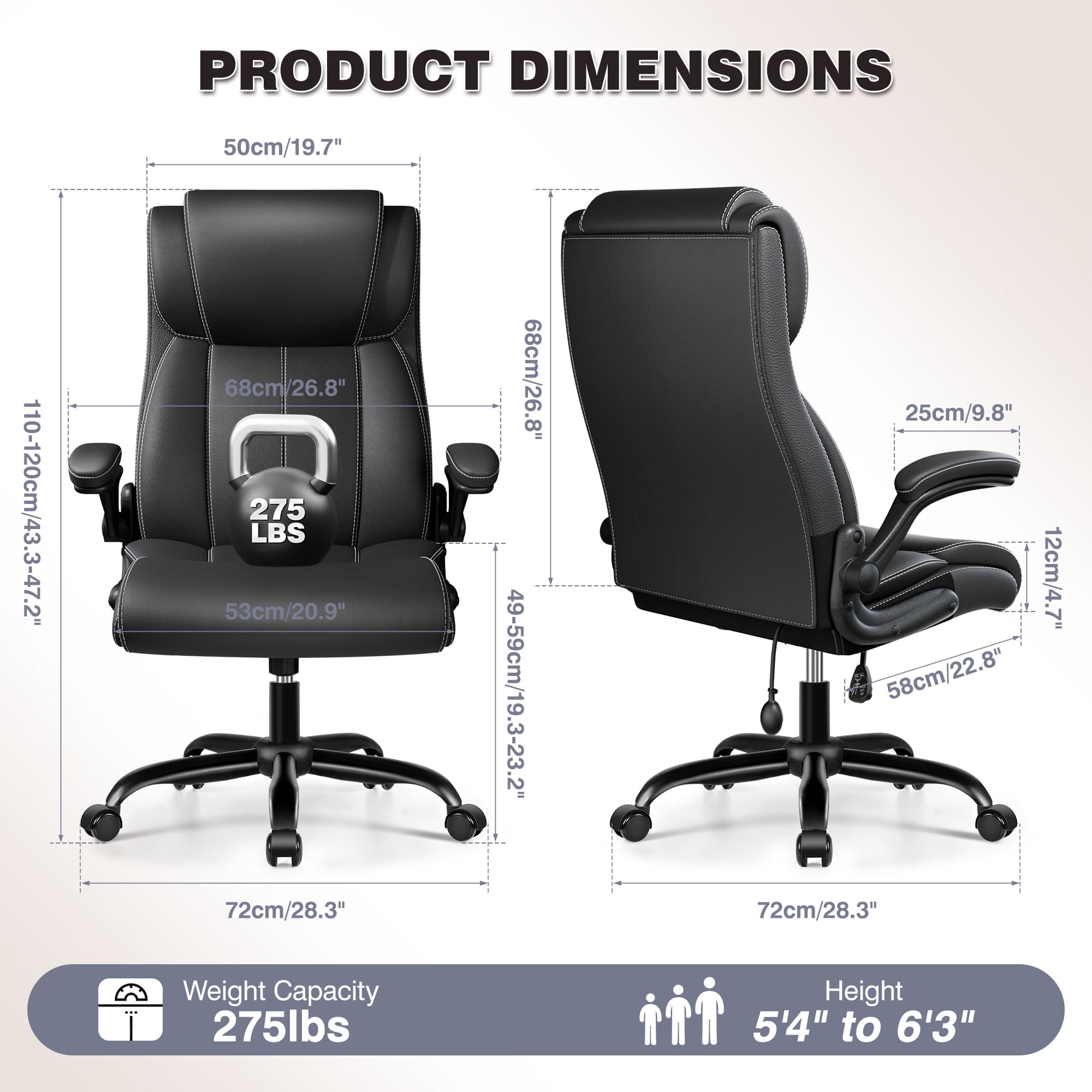 Primy Ergonomic Office Chair with Adjustable Air Lumbar, Home Desk Computer Chair, Leather High-Back Executive Chairs with Flip-Up Arms, Rocking Swivel Comfort
