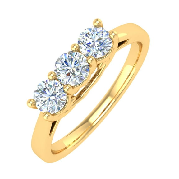 3/4 Carat 3-Stone Diamond Engagement Ring Band in 10K Yellow Gold - IGI Certified (Ring Size 7)