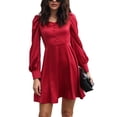 thumbnail image 4 of Vestido Con Cuello En V, Botón De Vestido De Manga Larga Transpirable Cómodo De Color Puro Para Compras Para Mujer Para La Oficina ANGGREK Vino Tinto XL, 4 of 6