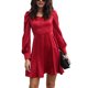 thumbnail image 1 of Vestido Puff Manga Larga Cuello En V Botón Color Puro Vestido Elegante De Moda Para Mujer Vino Rojo S, 1 of 6