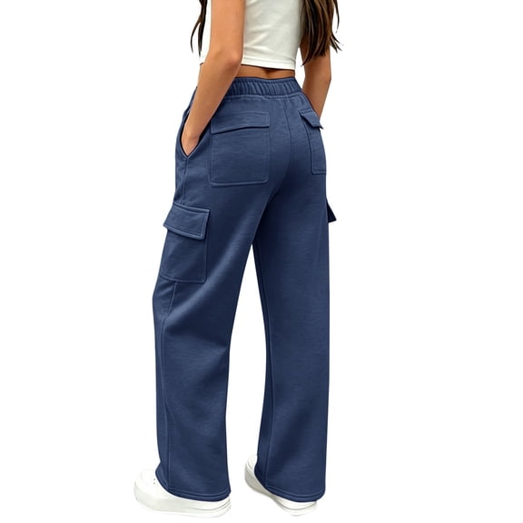 EnJoCho Girls Cargo Jogger Sweatpants Elastic High Waist Wide Leg Soft Cotton Loose Stretch Multi Pocket Trousers For Kids Outdoor Sports School Active Casual Wear