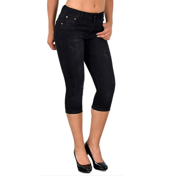 Sexy Dance - Plus Size Women 3/4 Cropped Length Denim Jeans High Waist ...
