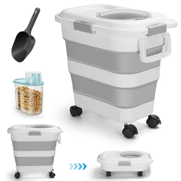 SSAWcasa 25lbs Collapsible Airtight Dog and Cat Food Storage Container with Food Scoop/1.9L Dry Food Storage Container