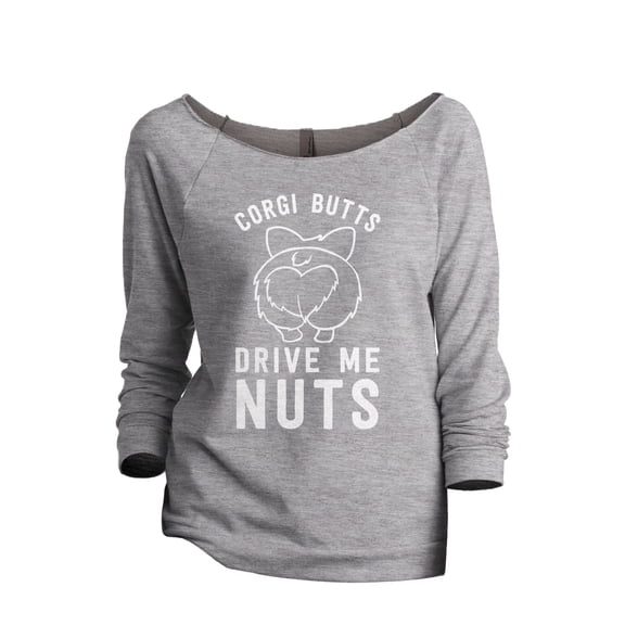 Corgi Butts Drive Me Nutts Women's Fashion Slouchy 3/4 Sleeves Raglan Lightweight Sweatshirt Sport Grey Small