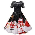 thumbnail image 2 of Fridja Robe de Fête Vintage à Manches Courtes et Col Rond pour Femmes de Noël, 2 of 9