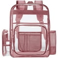 thumbnail image 2 of Sanmadrola Clear Backpack Heavy Duty Stadium Approved Backpacks PVC for Adults Clear Bag Travel, Pink, 2 of 8