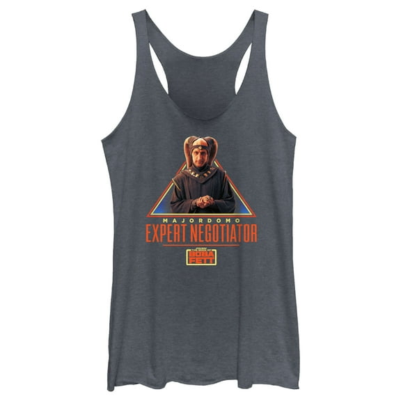Women's Star Wars: The Book of Boba Fett Majordomo Expert Negotiator Racerback Tank Top Navy Blue Heather X Large