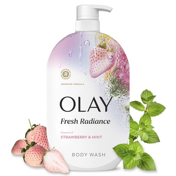 Olay Fresh Radiance Body Wash, Strawberry & Mint, with Vitamin B3, 35 fl oz