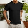 thumbnail image 2 of MIXUE Shirts For Men Summer Solid Color Jacquard Round Neck Short Sleeve Casual Pullover Tops Tshirts Activewear,Black,XL, 2 of 5