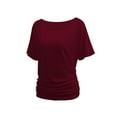 thumbnail image 5 of Womens Short Sleeve Boat Neck Side Shirring Dolman Drape Top, 5 of 6
