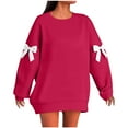 thumbnail image 2 of Women's Christmas Sweatshirt Plus Size Long Sleeve Bow Crewneck Pullover Oversized Casual Party Printed Tops Fall Winter Cozy Sweatshirt, 2 of 6
