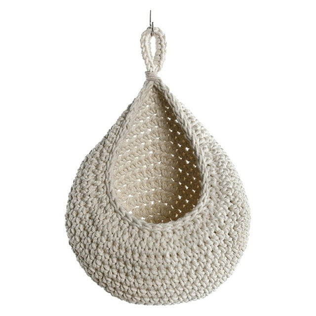 Barhoo Handmade Cotton Rope Wall-Mounted Fruit and Vegetable Storage Basket, Rustic Hanging Net for Kitchen Organization, Decorative and Space-Saving, Ideal for Home and Cabinet Use