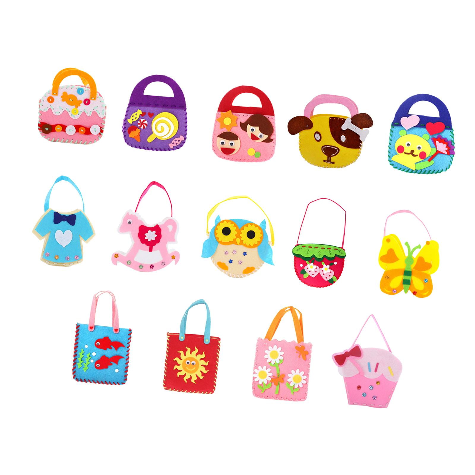 FVDPWYE 14 Pieces Handbags Kids Sewing Kit Cartoon Complete Set Toddlers Arts and Crafts
