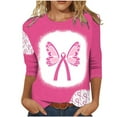 thumbnail image 2 of Alkepwun Breast Cancer Shirt for Women Pink Ribbon Inspirational Tops Butterfly Heart Graphic Tees Fighting Survivor Gifts 3/4 Sleeve Tops, 2 of 4