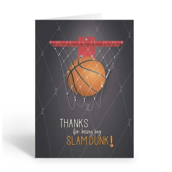Basketball Hoop Thank You Note Cards - 10 Note Cards with Envelopes - Basketball