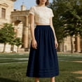 thumbnail image 6 of QATAINLAV Womens Maxi Skirts Summer Boho Flowy Tiered Casual Elastic High Waisted Long Skirts with Pockets Beach Vacation Clothes Navy XL, 6 of 7