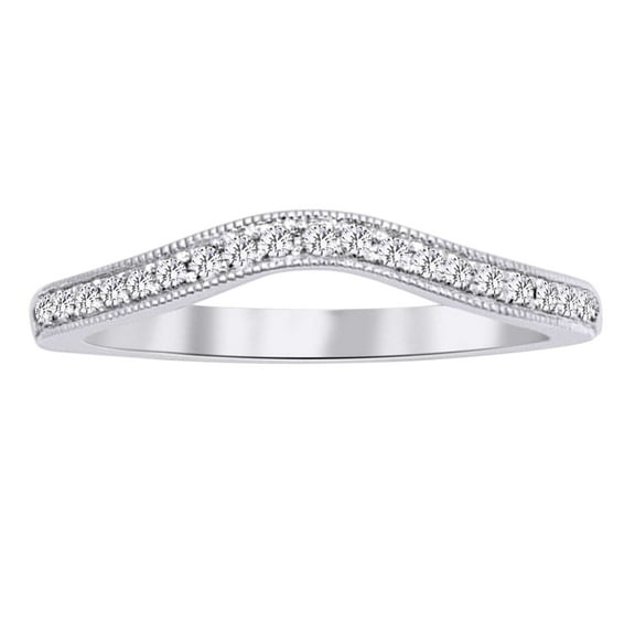 AFFY Round Cut (0.16 Cttw) White Diamond Contour Wedding Band Ring In 14K Solid White Gold