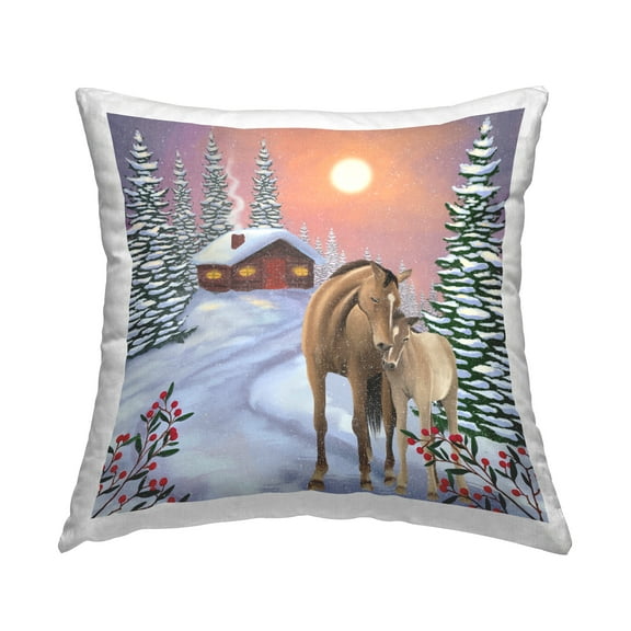 Stupell Industries Winter Cabin Horses Hugging Nature Square Decorative Printed Throw Pillow, 18 x 18,