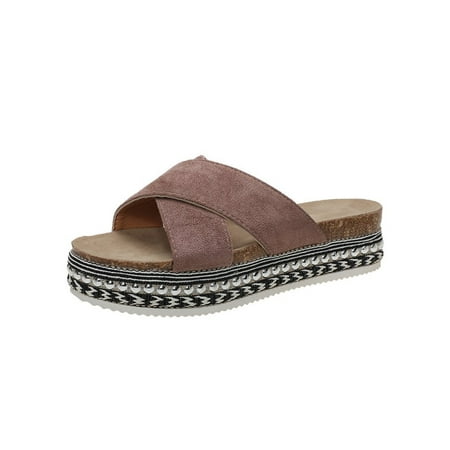 

Audeban Womens Lightweight Foam Summer Platform Wedge Cross Strap Comfy Sandals Teen Girls