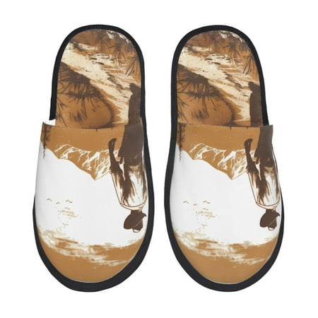 Balery Western Cowboy Countryside Slient Indoor Furry Fleece Comfort House Shoes Soft Non-Slip Home Shoes Cotton slippers House Slippers-- Large