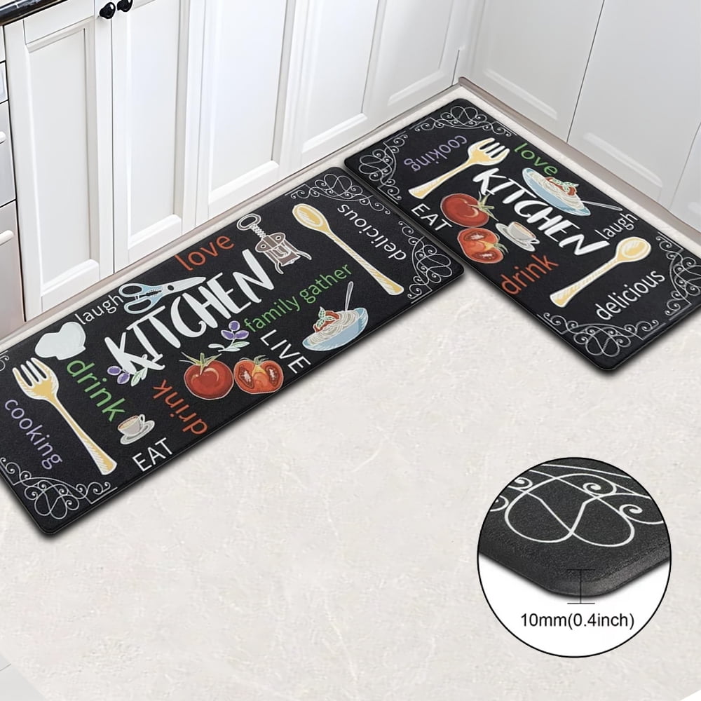 Findosom Anti Fatigue Kitchen Rug Mats Set of 2 Kitchen Runner Rug Waterproof Non-Slip 0.4" Thickness Comfort Standing Mat 18"x30"+18"x47" Colorful