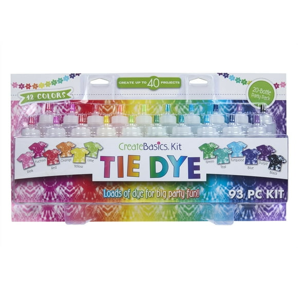 Create Basics Tie Dye 12 Color Party Kit, 20 Bottles Included, Fun Party Activity, Birthday Gift, Fashion Art, Permanent & Vibrant Clothing Tie Dye Kit, Tie Dye Kit