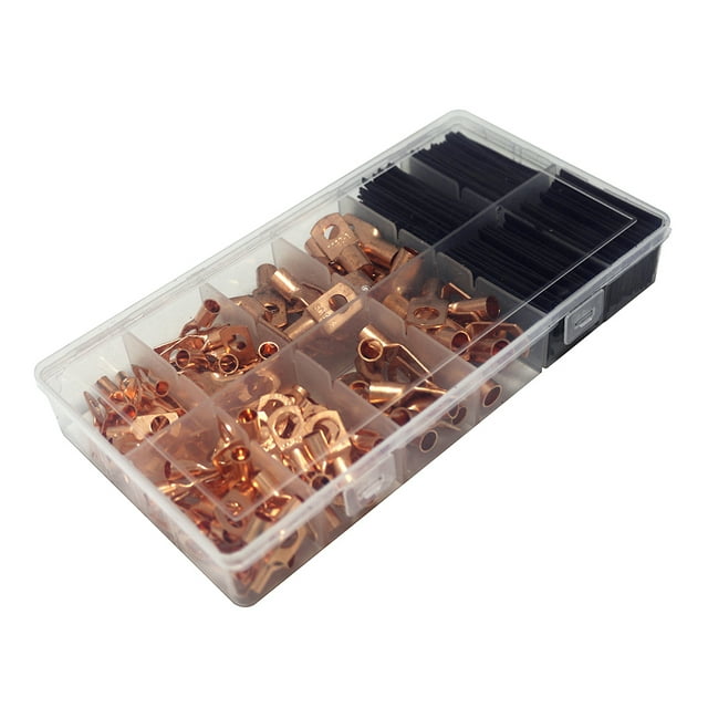 pitrice 260 Pcs Anneaux en Cuivre Isolation Connecteur de Fil Résistant à l'Usure Ensemble de Bornes à Ressort Coussinets de Câble Assortiment de Tubes Rétractables