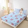 thumbnail image 4 of Feelyou Kawaii Bowknot Ribbon Queen Sheet Sets for Girl, Cartoon Blue Red Flat Sheet, Dreamy Princess Style Queen Fitted Sheet, Ultra Soft Bedroom Decor, 4pcs, 4 of 7