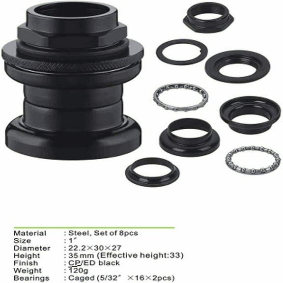 DONSP1986 8pcs 1" Steel Threaded Bicycle Headset Combo-Gas Motorized Bicycle Black