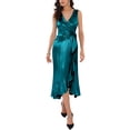 thumbnail image 3 of INSPIRE CHIC Women's Dress V Neck Sleeveless Ruffled Wrap Knot Waist Cocktail Party Maxi Dress M Peacock Blue, 3 of 7