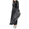 thumbnail image 2 of Wancir Women's Mock Neck Satin Dress Elegant Long Sleeve Elastic High Waist Formal Wedding Cocktail Party Maxi Dresses, 2 of 9