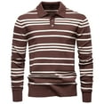 thumbnail image 2 of LMOIPLI Mens Knit Henley Sweater Long Sleeve Lightweight Casual Slim Fit Dressy Casual Striped Pullover Sweaters Coffee L, 2 of 8