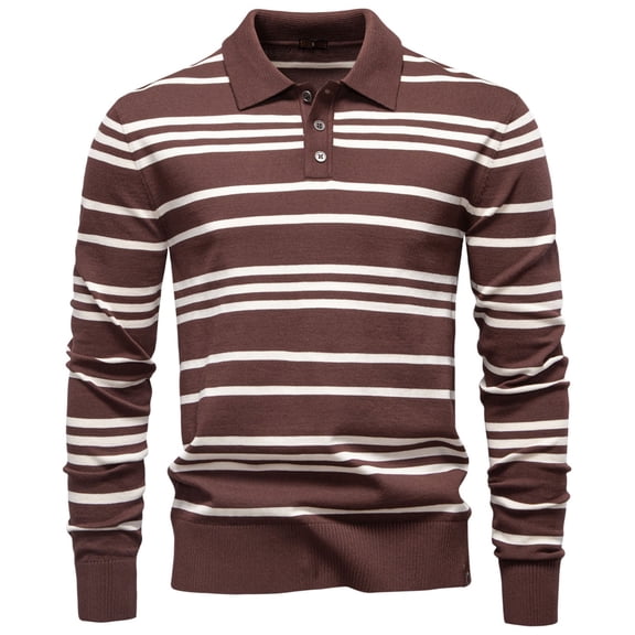 HAiming Men's Striped Knit Tops Lapel Collar Button Pullover Long Sleeve Sweater Casual Trendy Clothes